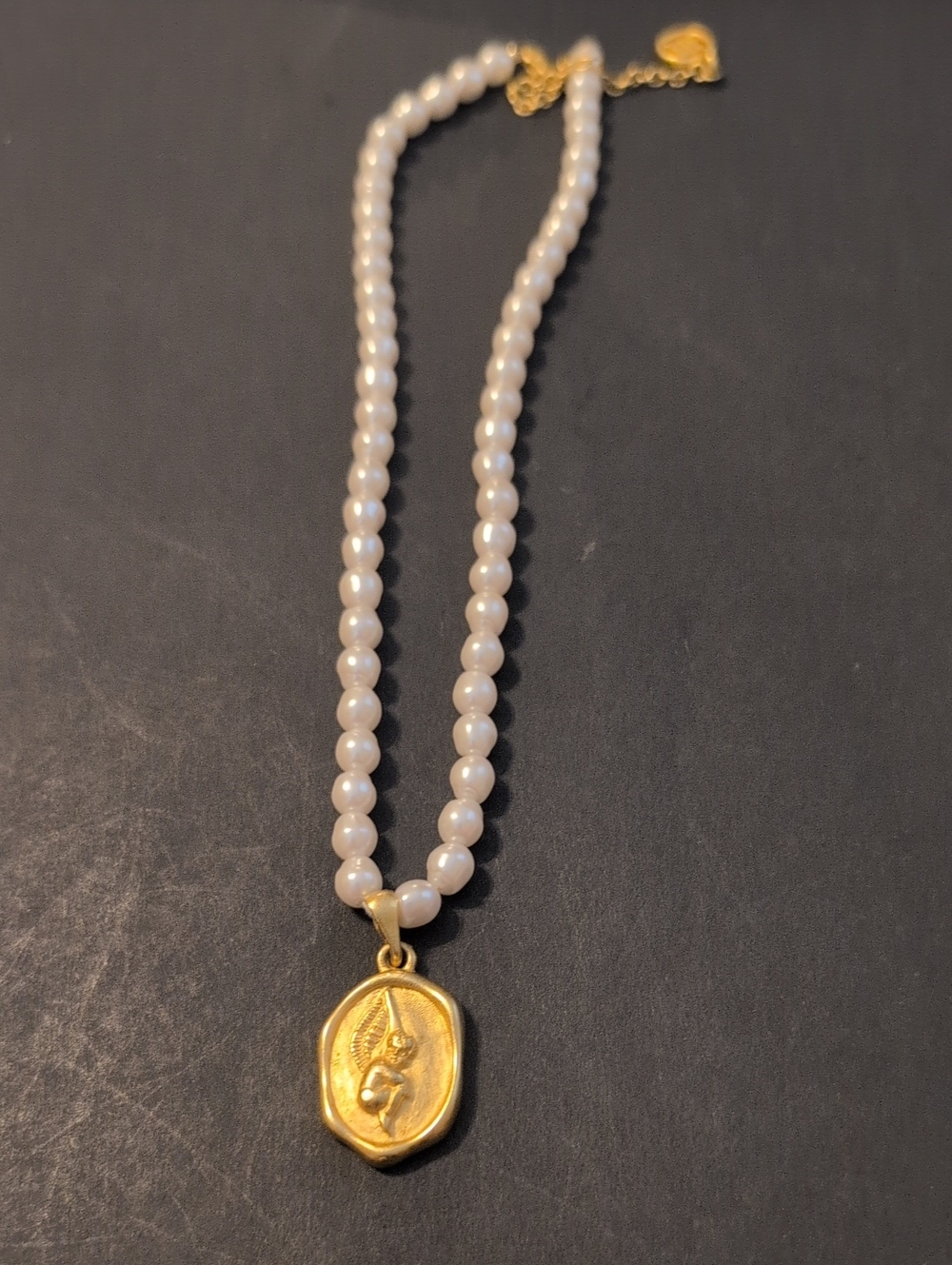 Givenchy Pearl Bead Necklace with Gold Angel Pendant